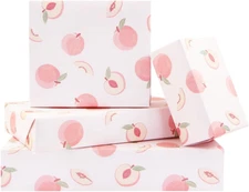 Peach Wrapping Paper - Fruit Print on Pink Gift Wrap Paper, 4 Sheet Fresh Peache