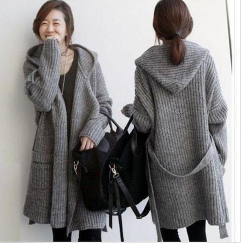 Women's Knit Sweater Long Coats Belted 
