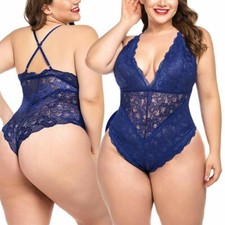 Plus Size Sexy-Lingerie Women's Lace Babydoll Teddy Bodysuit Nightwear Sleepwear