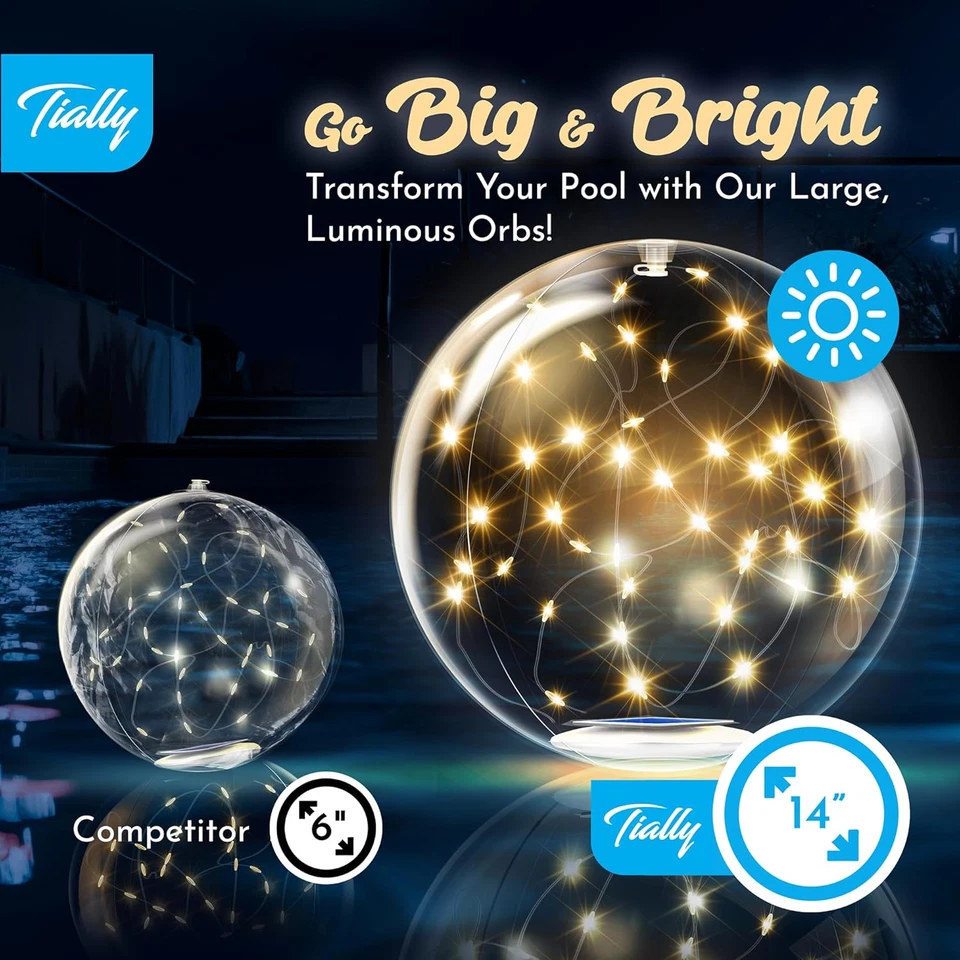 Fairy Floating Pool Lights Solar Powered-14"Inflatable Waterproof Led Glow Balls - Image 3 of 4