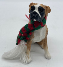 Sandicast Boxer Dog Christmas Ornament Knit Scarf Fawn White