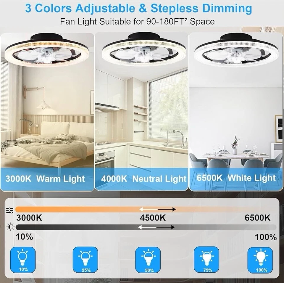 15.7" Ceiling Fans with Lights, Low Profile Flush Mount Ceiling Fans with Remote - Image 2 of 4