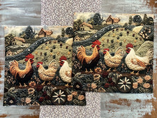 X2 Hen Cushion Cover Cockerel Farm Settee Sofa Throw Faux Embroidery Printed