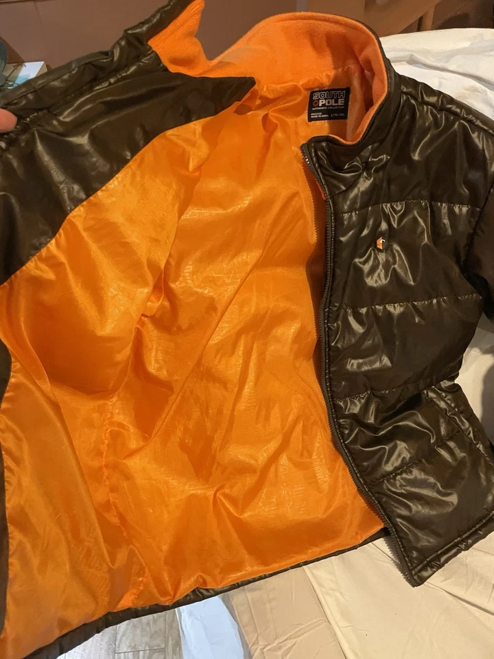 Southpole Youth 男孩外套大号 14/16 Puffer 夹克全拉链棕色 — 第 3/4 张图片