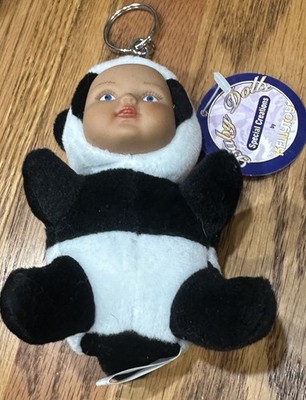 Vintage 2000  Kellytoy Vinyl Face Plush Baby Panda Doll Keychain New W Tags