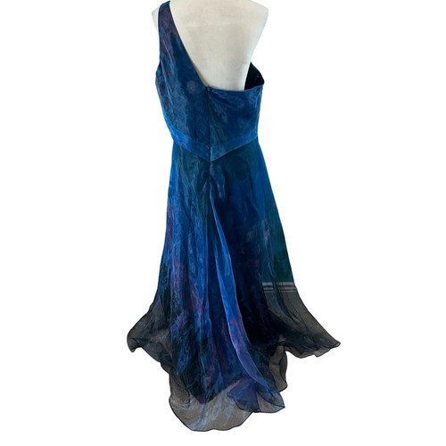 Rene Ruiz Collection Blue Organza Gown One Shoulder Pleated Formal Wedding Sz 14 - Picture 4 of 6