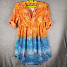 Cato Dress Womens Medium Orange Blue Paisley Print Island Time Apricot