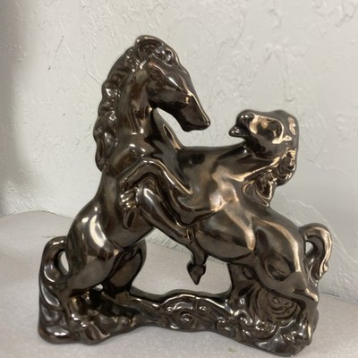 1970 Mid Century Vtg Fighting Horses Figurine Sculpture 11 H X 12  W