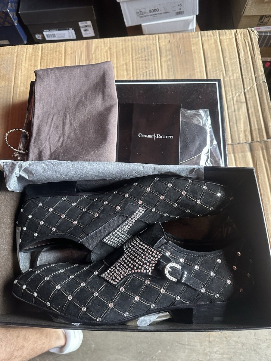 CESARE PACIOTTI RED BOTTOM BLACK VELVET CRYSTAL FORMAL MENS UK