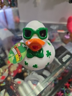 3.5 Inch St Patricks Day White With 3 Leaf Clovers Rubber Duck