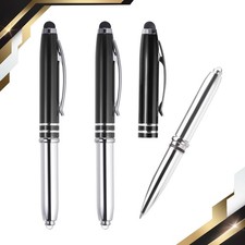 3 x Ballpoint Pen with Stylus Tip and LED Flashlight Metal Black