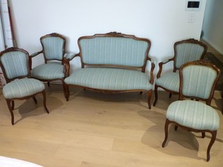 Vintage French Louis XV Style Lounge Suite Settee & Chairs 5 Piece Set