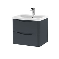 Nuie Lunar 600mm Satin Anthracite Wall Mounted Vanity Unit & Ceramic Basin