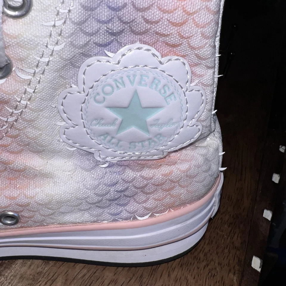 Zapatillas altas Converse CTAS plataforma elevadora rosa sirena talla 3 Y para niños grandes niñas Foto 4 de 4