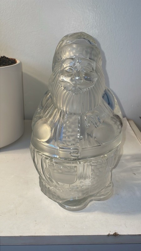 Crystal Santa Claus Cookie Candy Jar Germany Clear Elegant Holiday