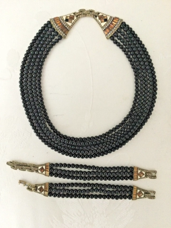 Heidi Daus CONVERTIBLE Multi-Strand Black stone Beaded Necklace/Bracelet DsVa - Image 3 of 4