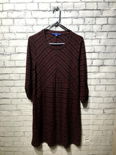 APT 9 Women M, Dark Red/Black Striped 3/4 Sleeve Stretch Thin Knit Sweater Dress