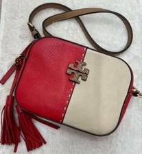 Tory Burch Authentic Near Mint MacGraw Shoulder Bag Leather Tassel Red Ivory JP