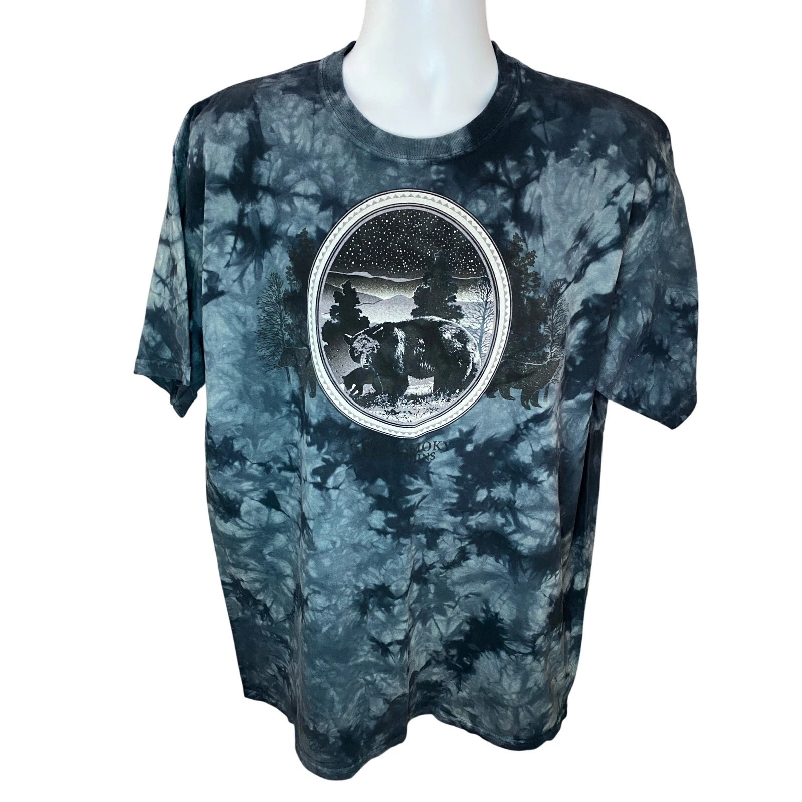 Blue XL Great Smoky Mountains National Park Tie-Dye Black Bear Souvenir T-Shirt