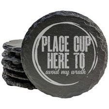 Decorative Place Cup Here Slate Coasters Set of 8 – Round – Made in USA