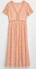 Women's Blush Pink Floral Lace Maxi Dress V Neck Short Sleeve Boho