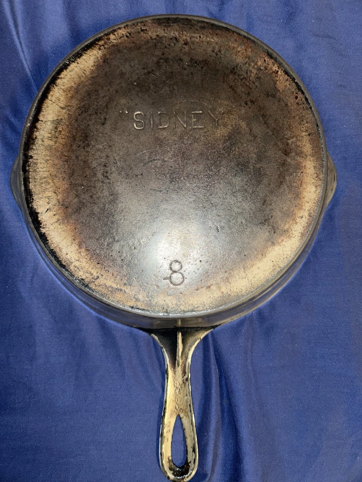 Sidney Hollow Ware Vintage Wagner #8 Cast Iron Skillet w/ Heat Ring Nickel Rare
