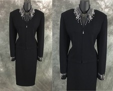 BEAUTIFUL St John evening jacket knit black rhinestones embellished blazer 8