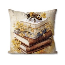 Vintage Sunflower Bee Pillow Covers, Rustic Cottagecore Floral Decorative Thr...