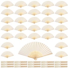 Qunclay 60 Pcs White Paper Hand Fans Bulk Bamboo Folding Handheld Wedding Fan...