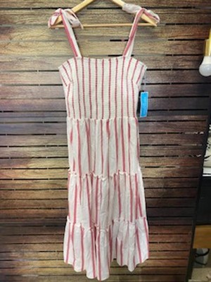 Draper James RSVP XL Pink and White Striped Tiered Dress