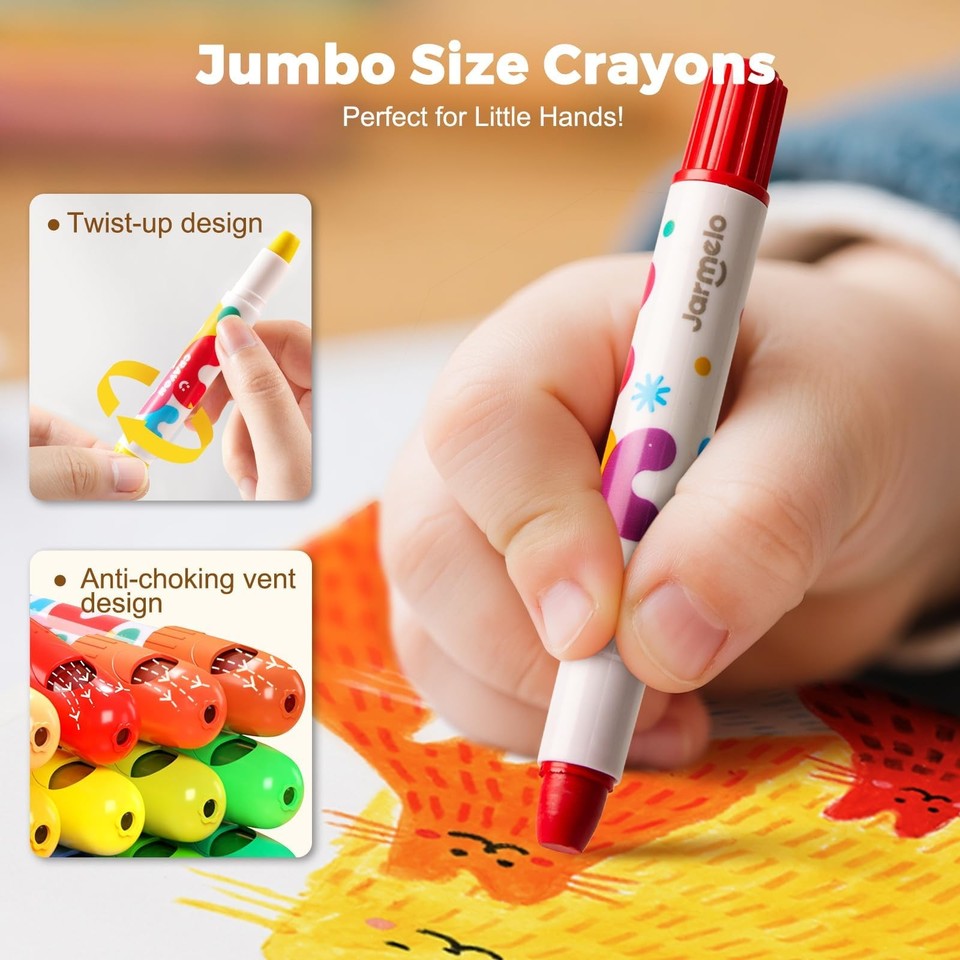 MASSRT Crayons Jumbo 12 Couleurs – Incassables 99%, Non Toxiques, Lavables, Prise En Main Facile – Dès 2 Ans