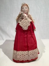 1940’s Rare Moravian Brush Doll, handpainted silk face & hands