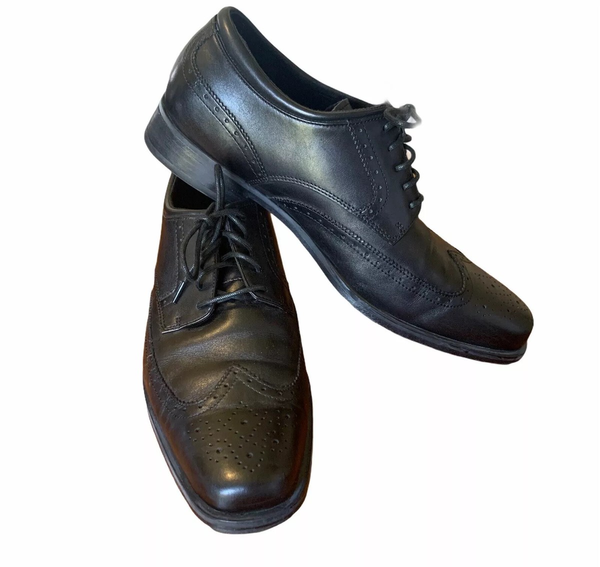 MENS ROCKPORT wing tip Oxford BLACK Dress sport LEATHER  display picture 1