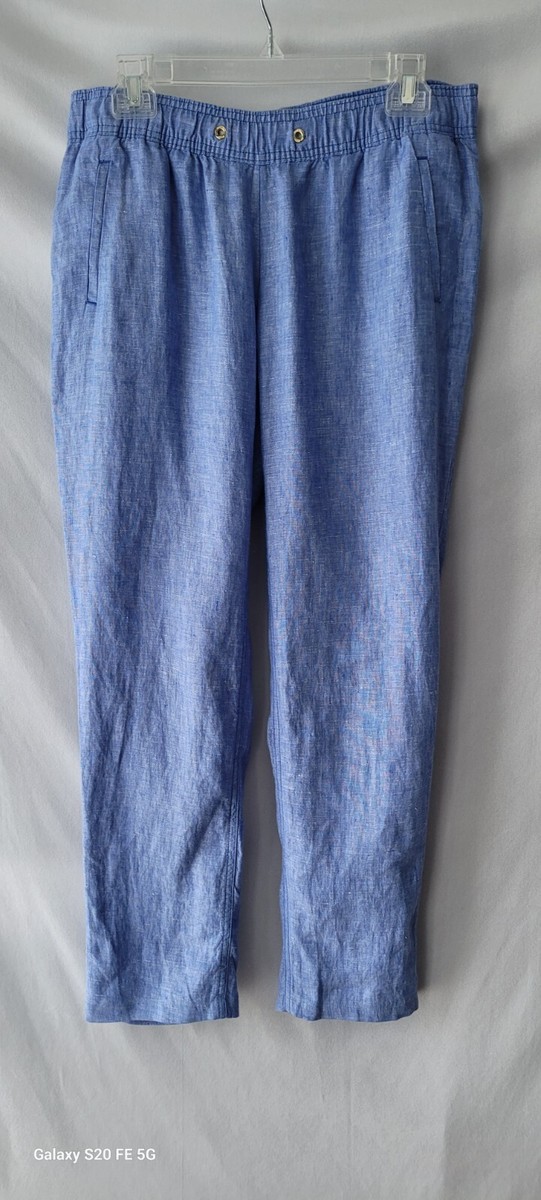 Lilly Pulitzer Aden Linen Pants Beckon Blue Sz Medium Elastic Waistline