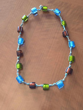 Endlose Kette 70 cm Muranoglas bunt blau grün violett