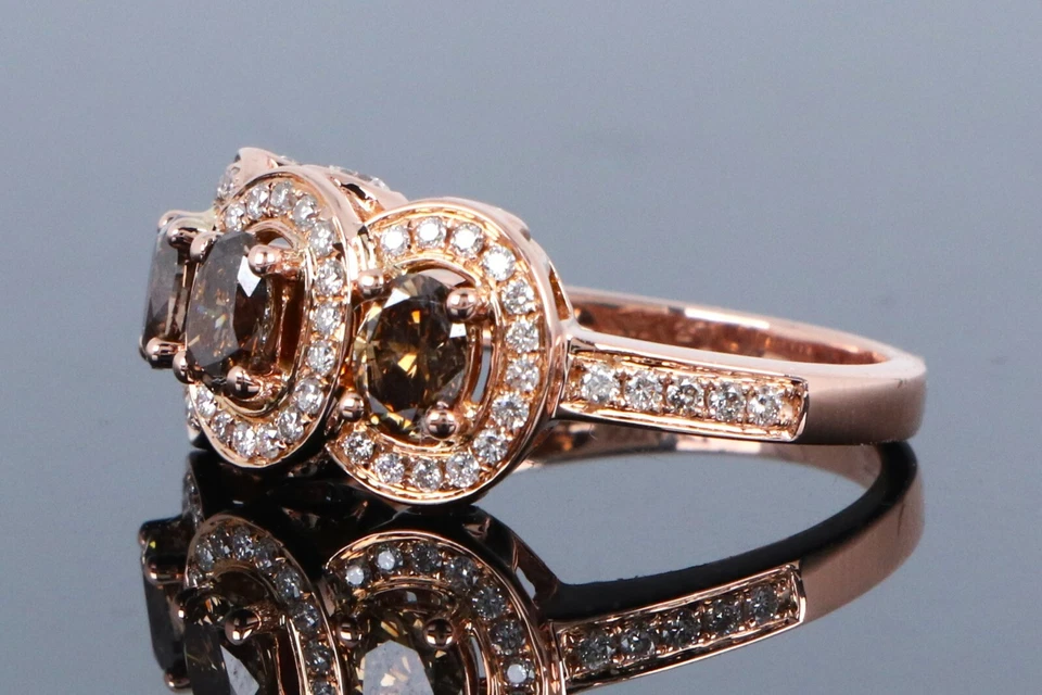$9950 Levian 18K Rose Gold Three Stone Oval Chocolate Diamond Halo Cocktail Ring - Image 3 of 4
