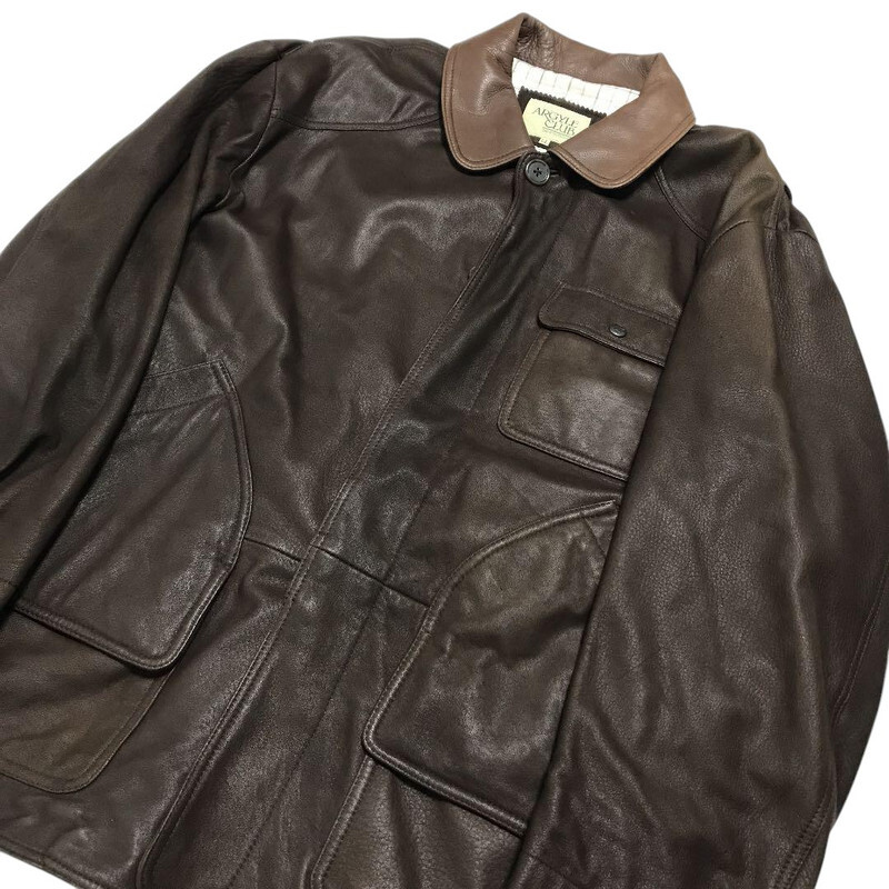 90'S Vintage Old Clothes Argyle Club Leather Hunting Jacket Men's