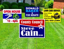 10 - 18x24 Yard Signs - Custom Design - Full Color - 2 Sided - Stakes Included!