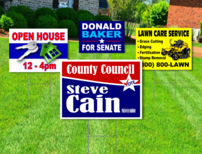 12 - 18x24 Yard Signs - Custom Design - Full Color - 2 Sided - Stakes Included!