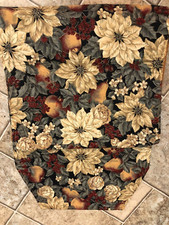 Christmas Fabric Table Runner Poinsettia Holly Berries Handmade 70" x 15"