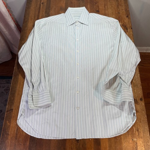Armani Collezoni Shirt Mens 42 16.5 Blue Striped Button Up Preppy Dress Shirt