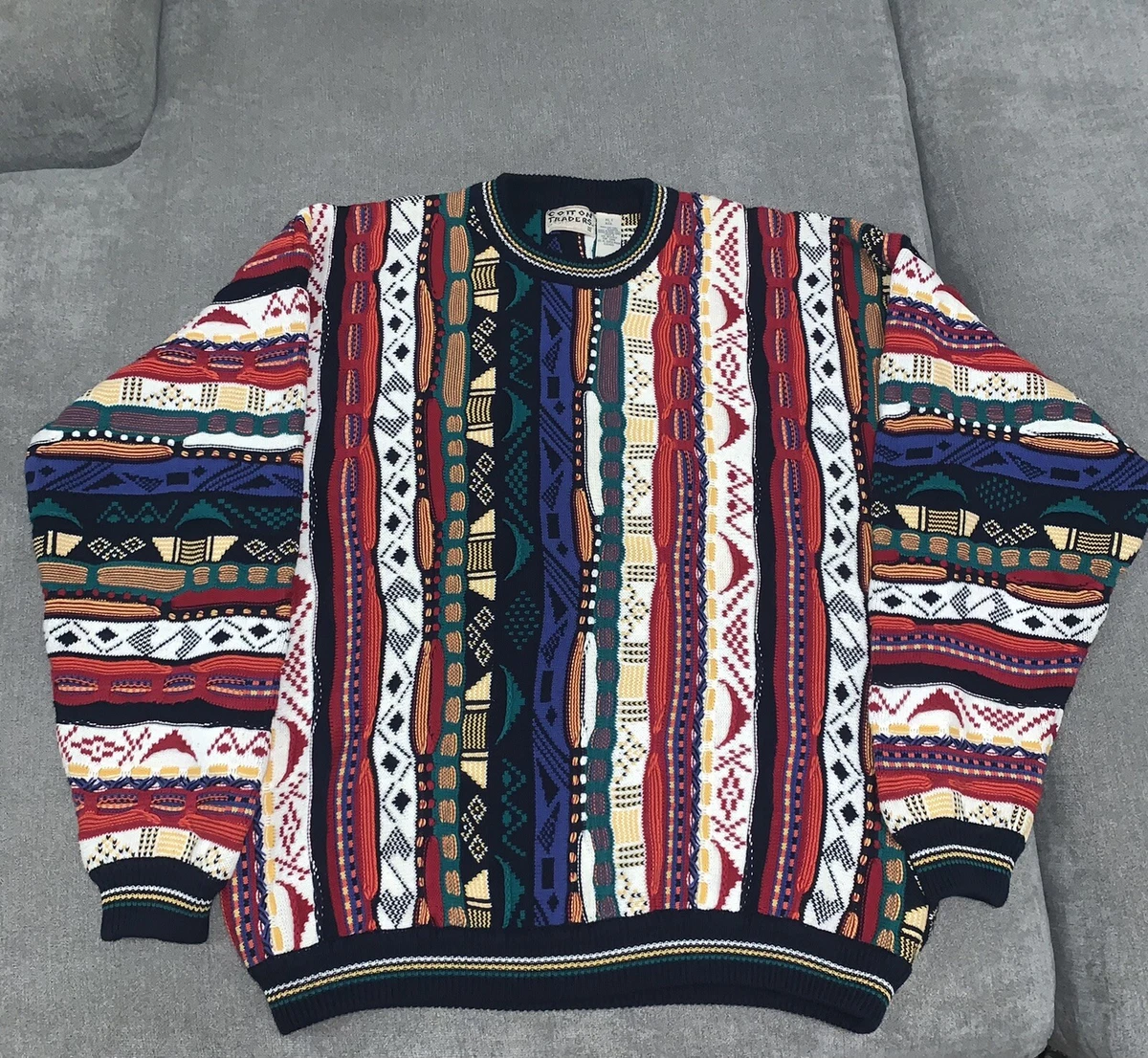 Cotton Traders Sweater * Coogi Bill Cosby Style* Mens XL multicolored  Vintage