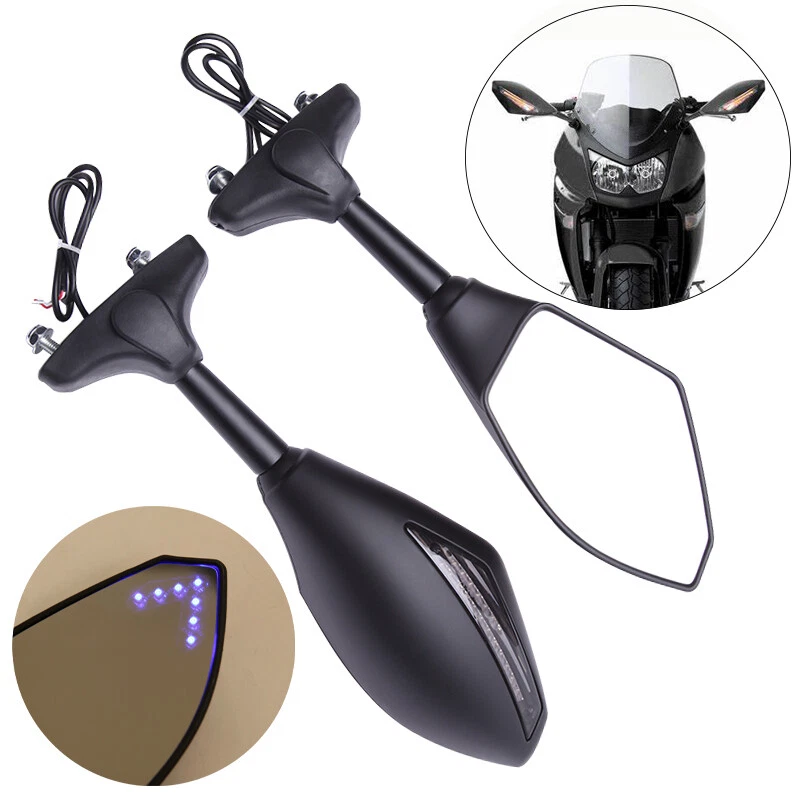 For HYOSUNG GT250R GT650R Black Rear View Mirrors w/ Blue LED Turn Signal Light - Image 3 of 4