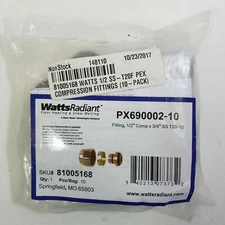 Watts Radiant 81005168 1/2" PEX Compression x 3/4" SST20 Swivel BSP 10-Pack