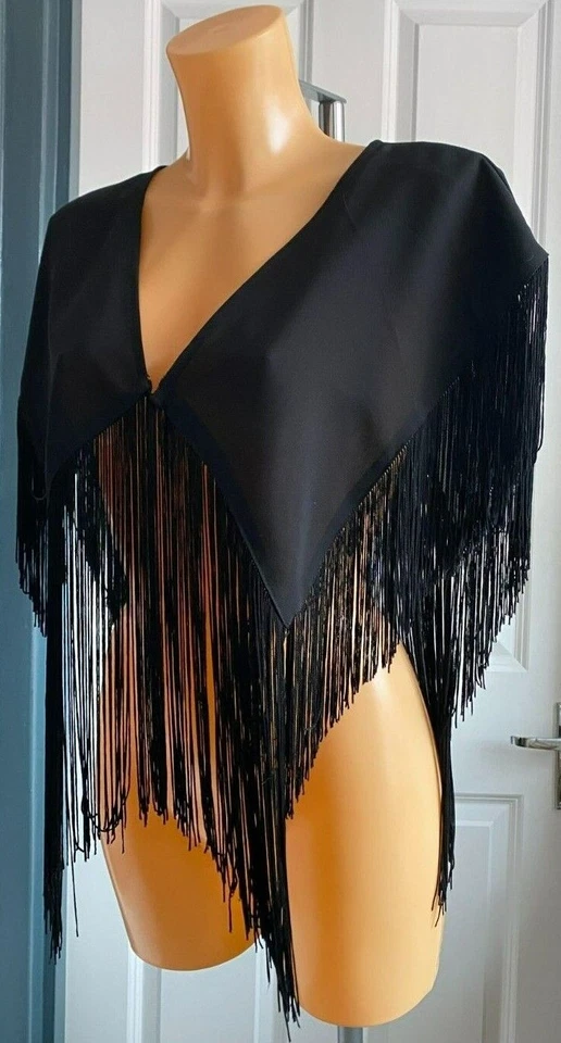 DE COLECCIÓN DÉCADA DE 1980 Borla Cartera Bolero Encogimiento Top Negro 8 0/50 Años Pin-up Estilo Foto 3 de 4