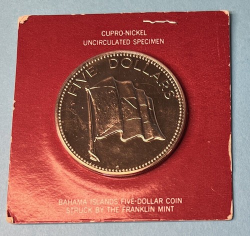 1975 BAHAMAS 5 DOLLARS Coin Special Uncirculated 7058 minted FLAG DOLPHIN & BIRD - Picture 3 of 4