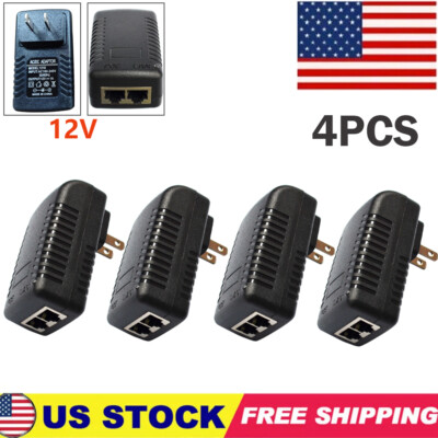 4PCS POE Injector 12V 1A Wall Plug Ethernet Adapter IP Phone Camera Power Supply