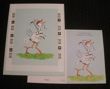 HAPPY BIRTHDAY Painted Bird Playing Golf 7.5x10" Greeting Card Art 8748