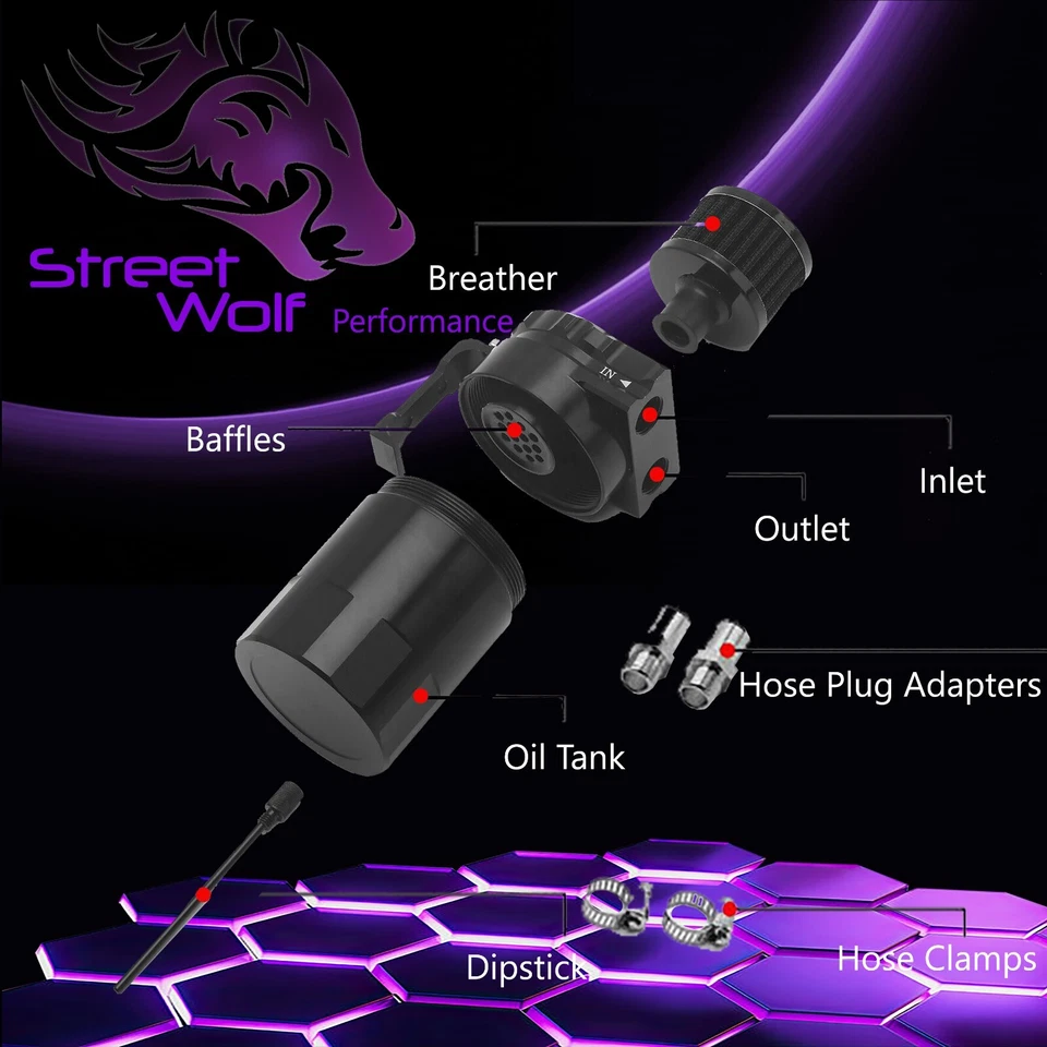 Oil Catch Can Reservoir Baffled Tank Breather Universal Black Fits Fiat - Image 2 of 4