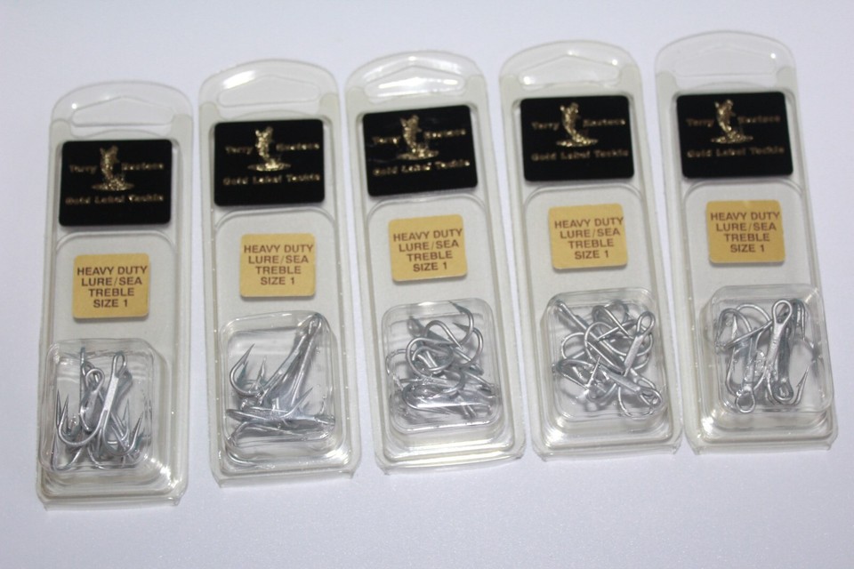 5 PACKS TERRY EUSTACE GOLD LABEL TACKLE HEAVY DUTY LURE/SEA TREBLE